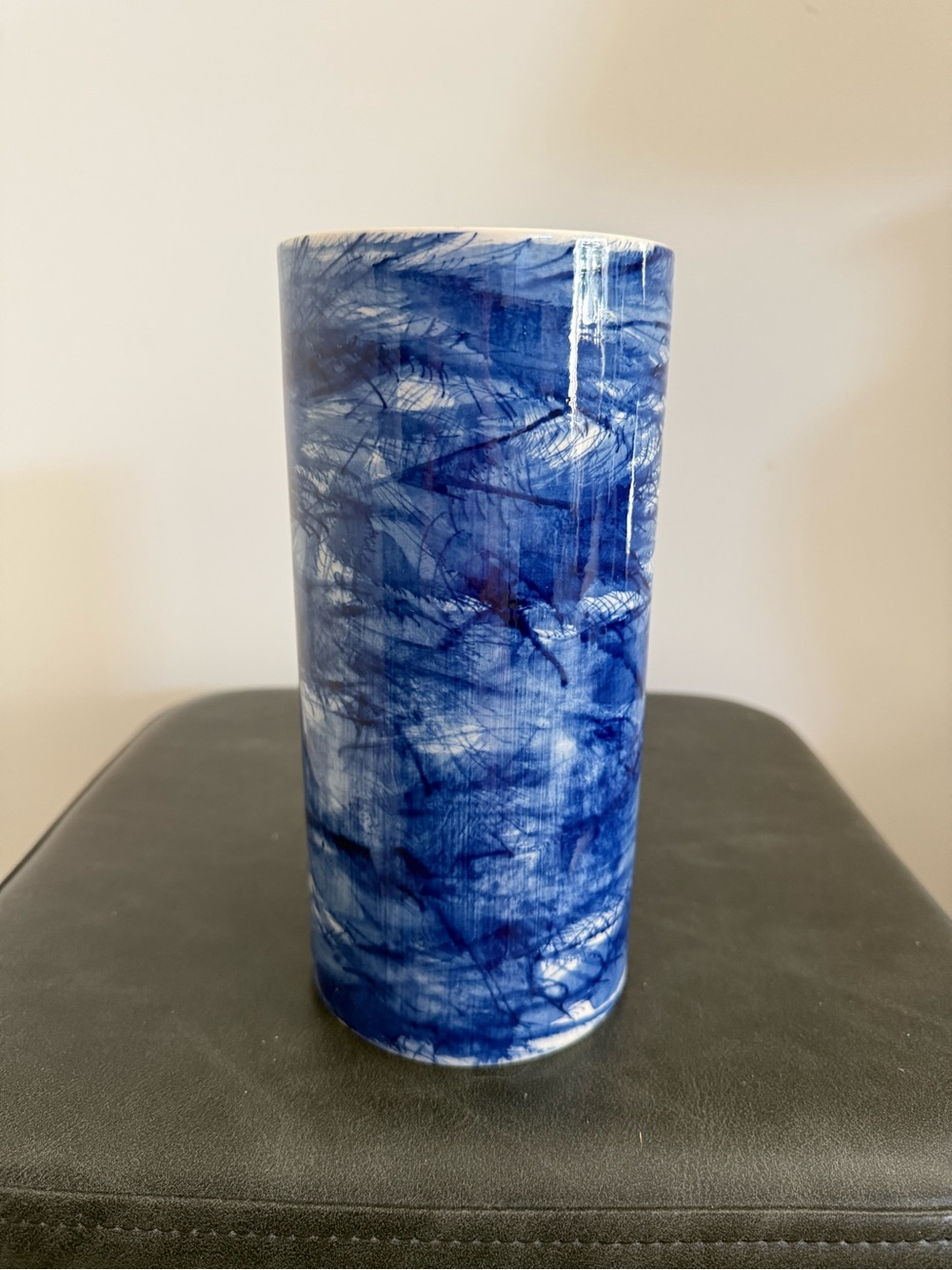 Blue Marbled Ceramic Vase 8.25”